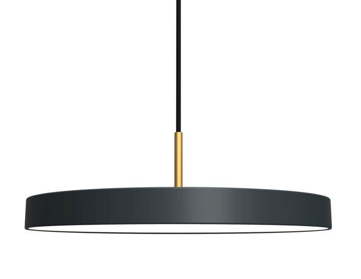 Jednoduchá a originální závěsná lampa UMAGE Asteria ve tvaru disku. Kovové stínidlo, LED žárovka. Šest barev.  (antracit)