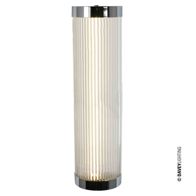 Nástěnná lampička Pillar LED Wide 60 od Original BTC. Čiré skleněné trubice. Základna a vršek kov. Art Deco styl, vhodná do koupelny. 