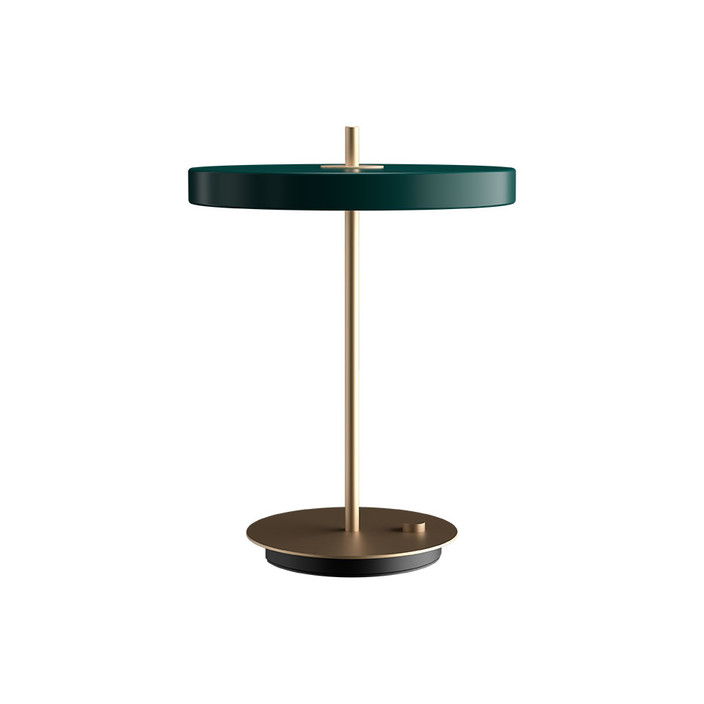 Elegantní designová stolní lampa se zabudovaným LED panelem a difuzorem obsahující skrytý USB port pro možnost nabíjení mobilních telefonů (zelená)
