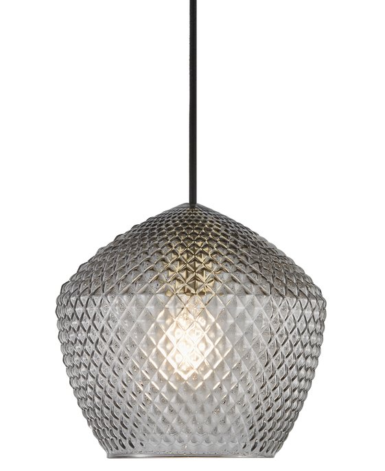 Elegantní závěsné světlo z broušeného skla s diamantovým vzorem a prvkem mosazi - Nordlux Orbiform.