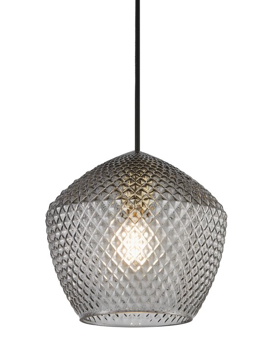 Elegantní závěsné světlo z broušeného skla s diamantovým vzorem a prvkem mosazi - Nordlux Orbiform.