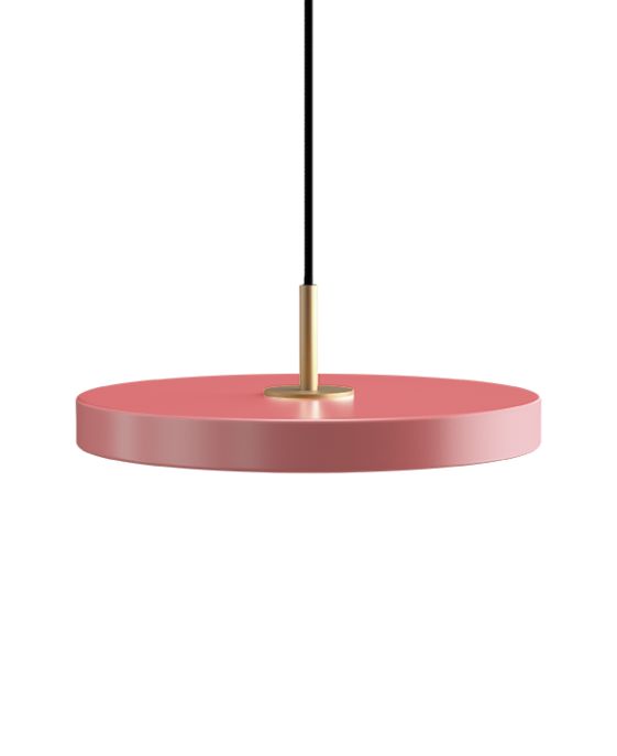 Jednoduchá a originální závěsná lampa UMAGE Asteria ve tvaru disku. Kovové stínidlo, LED žárovka. Sedm barev. 