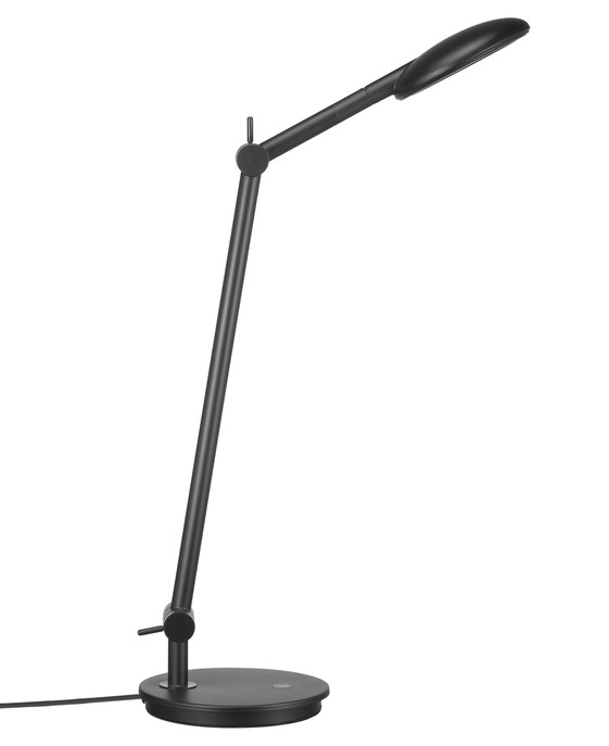 Stolní lampa Bend od Norluxu s nastavitelnou hlavou i ramenem, plynule stmívatelná dotykem, s USB vstupem pro dobíjení jiných zařízení, v černém provedení
