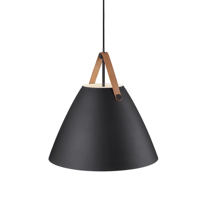 Severské, elegantní kovové závěsné svítidlo Nordlux Strap s vyměnitelnými koženými řemínky (černá)