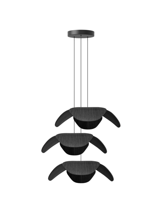 Závěs Rosette Mini s kovovým baldachýnem ke stínidlům UMAGE v černé barvě se třemi závěsy.