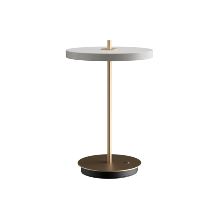elegantní designová stolní lampa se zabudovaným LED panelem a difuzorem obsahující skrytý USB port pro možnost nabíjení mobilních telefonů, třístupňový stmívač (šedá)