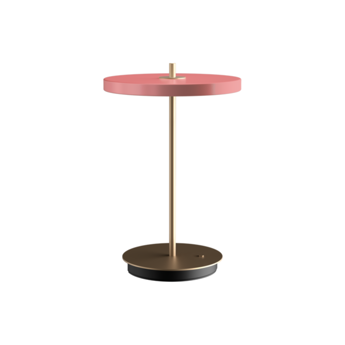elegantní designová stolní lampa se zabudovaným LED panelem a difuzorem obsahující skrytý USB port pro možnost nabíjení mobilních telefonů, třístupňový stmívač (růžová)