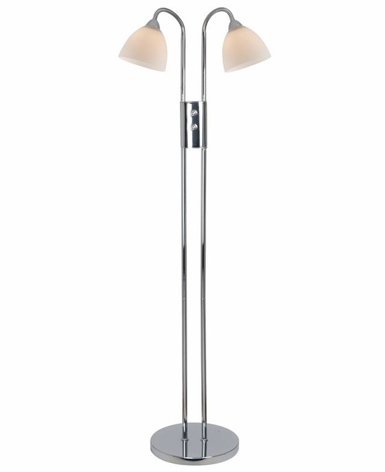 Dvojitá stojací lampa Nordlux Ray s chromovou nebo bílou základnou a nastavitelnými stínítky z opálového skla nebo černého kovu