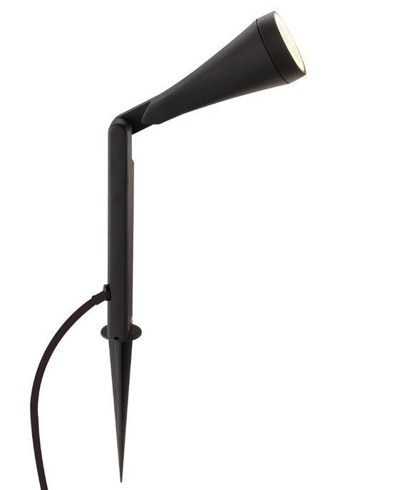 Směrovatelná jednoduchá venkovní lampa se zápichem v černém provedení s schuko zástrčkou