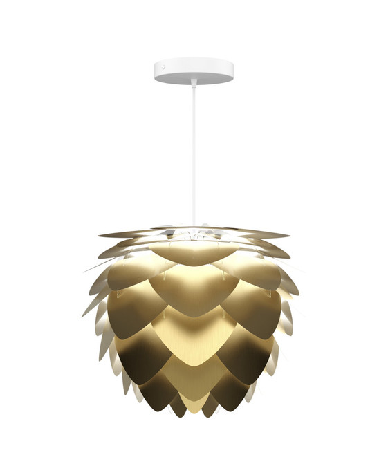 Nová verze lampy UMAGE Aluvia - v provedení leštěná mosaz, ve dvou velikostech. Variabilní - závěsná nebo stojací (stínidlo pohyblivé v rozsahu 180°)
