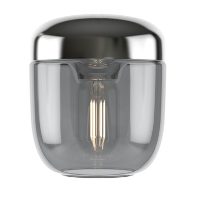 Jednoduché závěsné svítidlo UMAGE Acorn. Kombinace krásného kouřového skla a oceli.